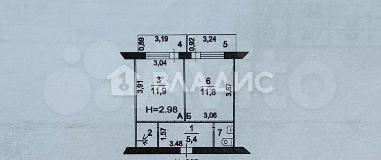 2-к. квартира, 37,6 м, 3/3 эт. - Фото 0