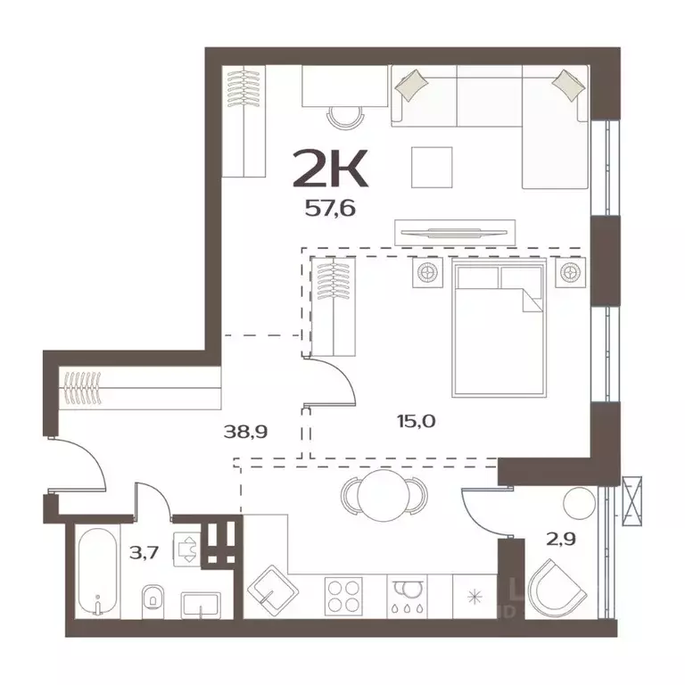 2-к кв. Приморский край, Владивосток ул. Коммунаров, 15к6 (57.6 м) - Фото 1