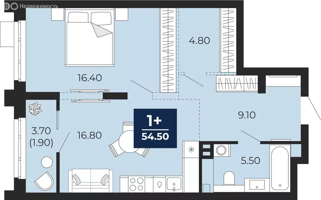 1-комнатная квартира: Тюмень, улица Пожарных и Спасателей, 2 (54.5 м) - Фото 1