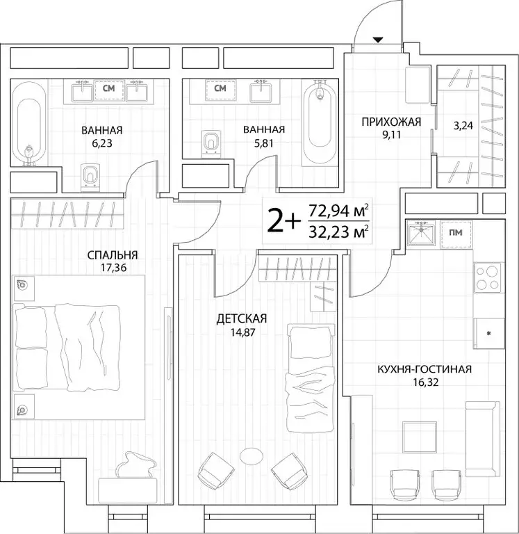 2-комнатная квартира: Москва, Береговой проезд, 3 (73.5 м) - Фото 1
