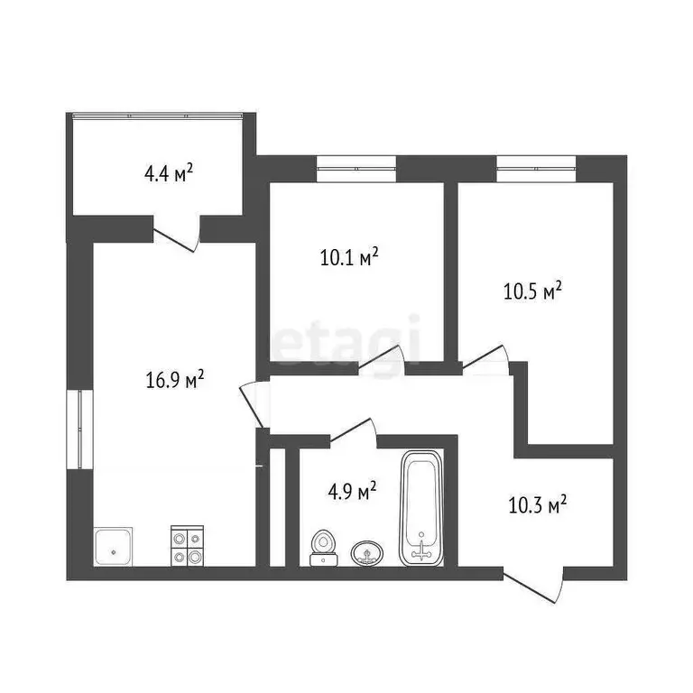 2-комнатная квартира: Тюмень, улица Владимира Бахарева, 3 (57.1 м) - Фото 0