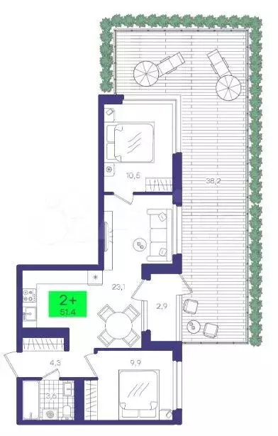 2-к. квартира, 51,4 м, 1/15 эт. - Фото 1