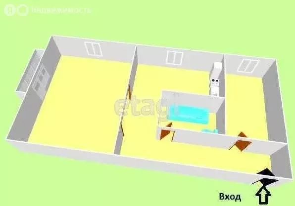 2-комнатная квартира: село Быков, Шахтёрская улица, 11 (40 м) - Фото 1