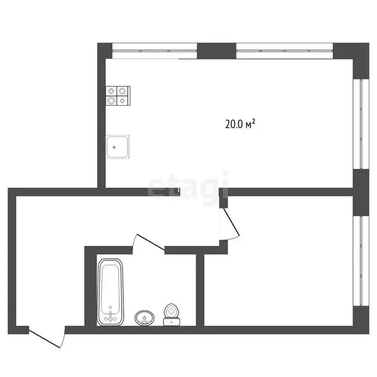 1-комнатная квартира: Тюмень, Причальная улица, 5 (46 м) - Фото 1