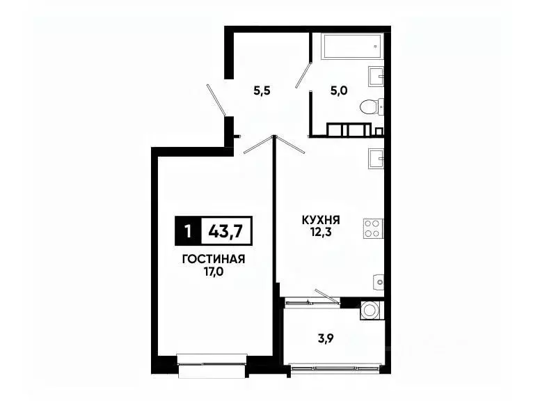 1-к кв. Ставропольский край, Ставрополь ул. Андрея Голуба, 14к3 (43.7 ... - Фото 0