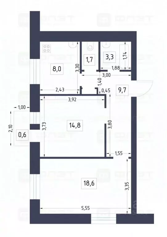 2-к кв. Татарстан, Казань ул. Сибирский Тракт, 22 (57.0 м) - Фото 1