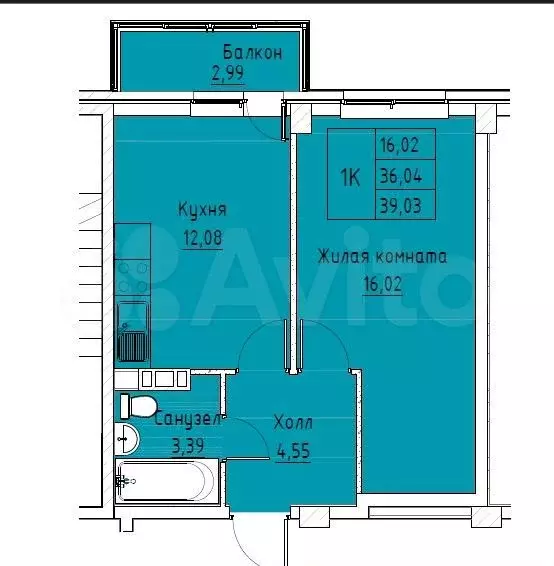 1-к. квартира, 40,7 м, 3/8 эт. - Фото 0