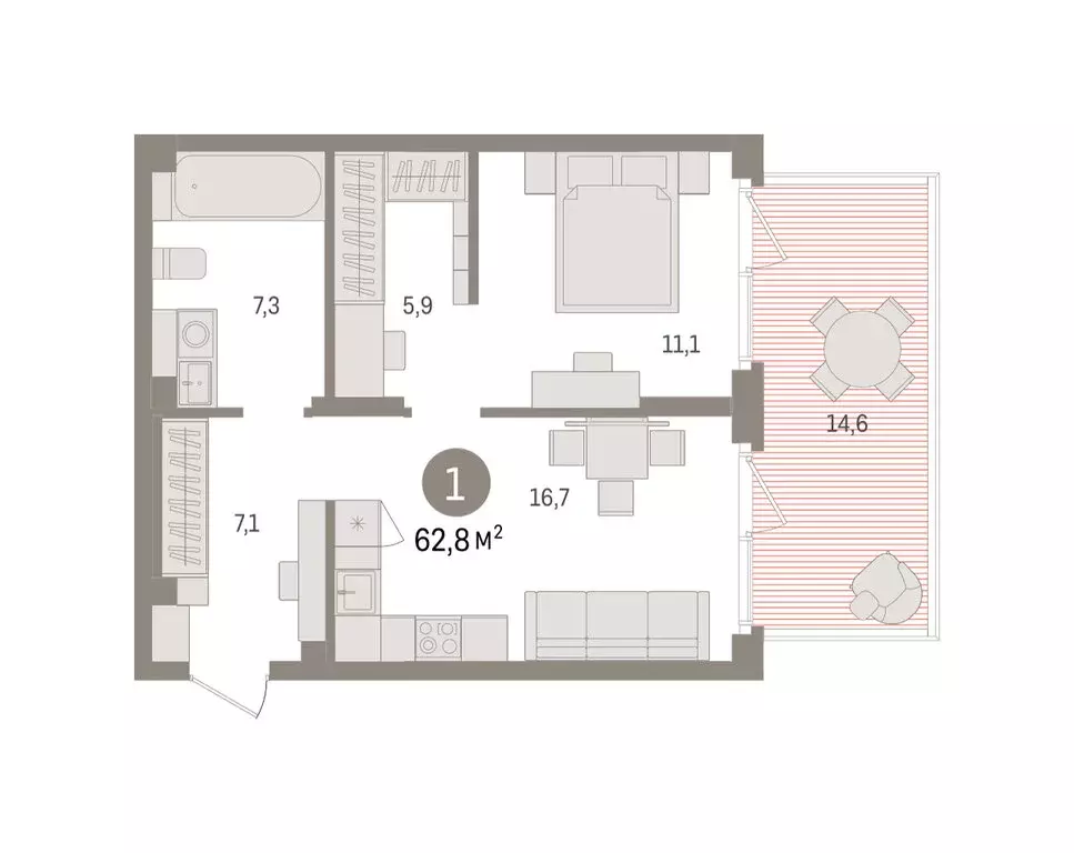 1-комнатная квартира: Пермь, улица Солдатова (62.79 м) - Фото 2