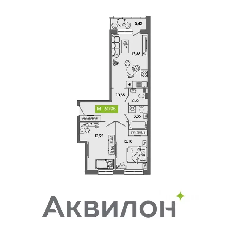 2-к кв. Архангельская область, Северодвинск  (60.95 м) - Фото 0