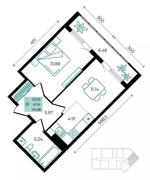 2-к кв. Адыгея, Майкопский район, пос. Тульский ул. Заречная (44.38 м) - Фото 1