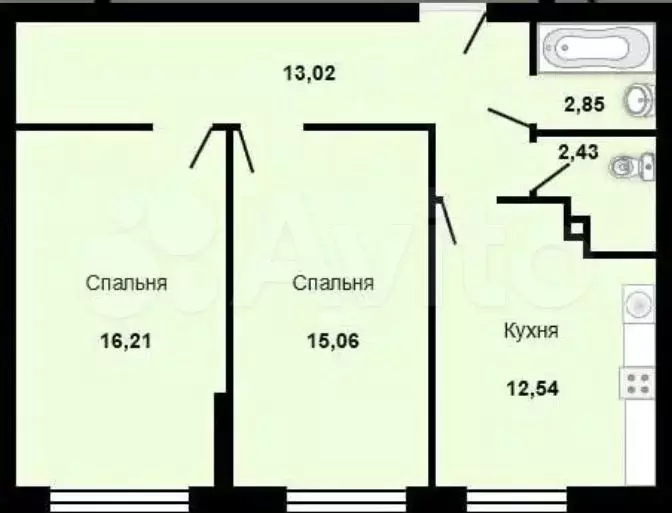 2-к. квартира, 61,7 м, 2/23 эт. - Фото 0