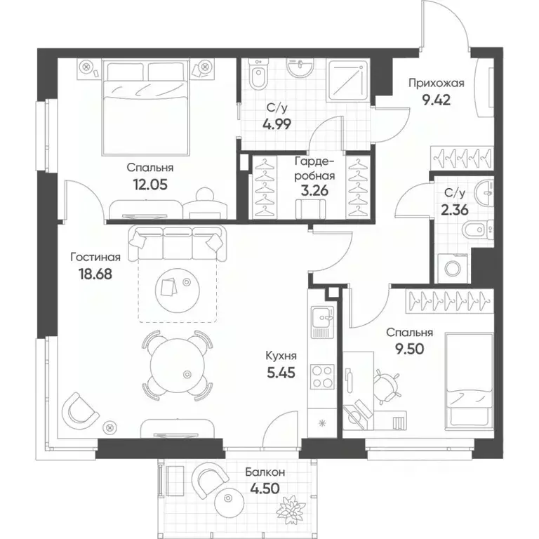 3-к кв. Татарстан, Казань ул. Гаврилова, 5Вк2 (67.1 м) - Фото 0