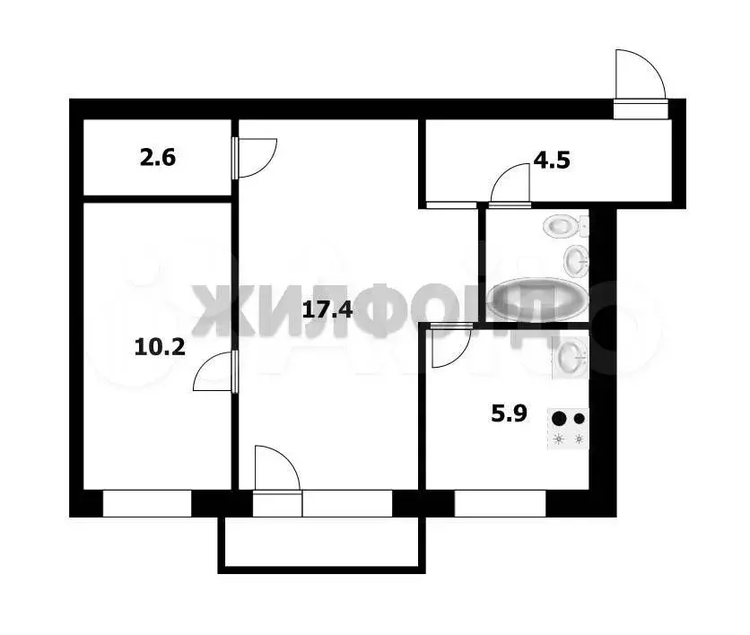 2-к. квартира, 43,6 м, 3/5 эт. - Фото 0