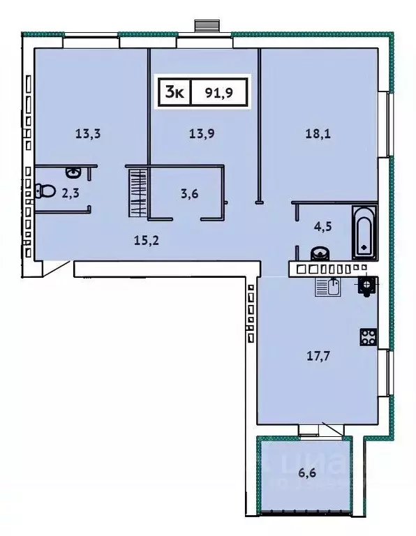 3-к кв. Ивановская область, Иваново ул. 2-я Чайковского, 40 (91.9 м) - Фото 1