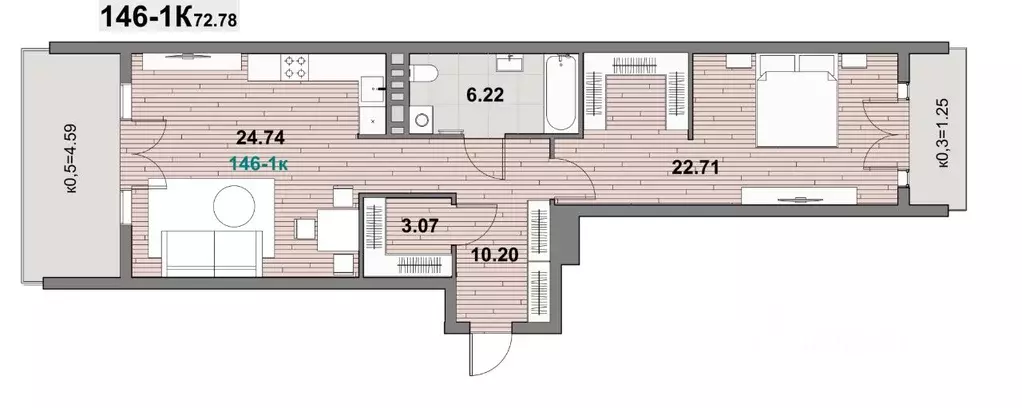 1-к кв. Калининградская область, Зеленоградск ул. Гагарина (72.78 м) - Фото 1