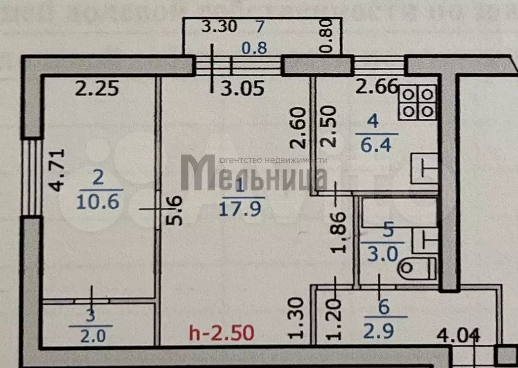 2-к. квартира, 42,8 м, 5/5 эт. - Фото 0