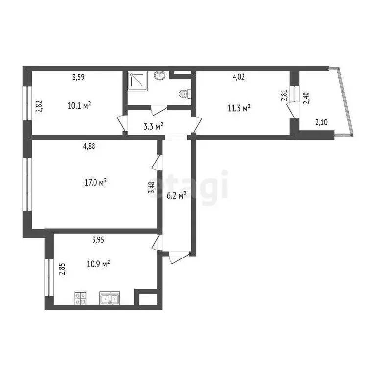 3-комнатная квартира: Омск, улица Завертяева, 7к5 (62.5 м) - Фото 1