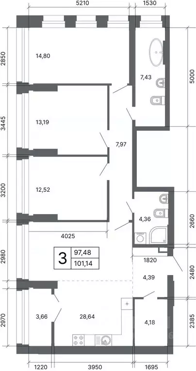 3-к кв. свердловская область, екатеринбург ул. мира, 47/7 (100.3 м) - Фото 1