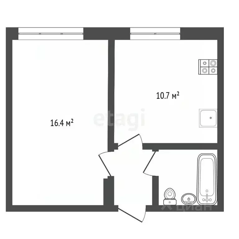 1-к кв. Тюменская область, Тюмень ул. Пермякова, 7а (32.7 м) - Фото 2