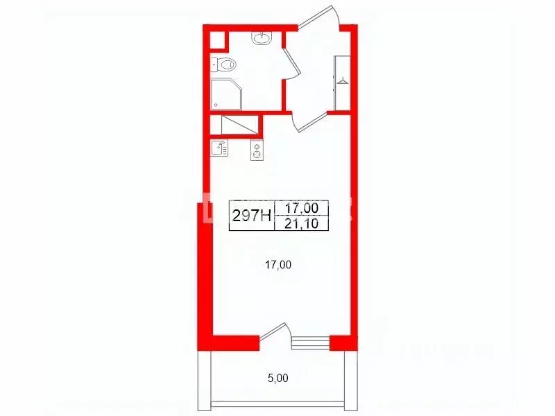 Студия Санкт-Петербург дор. Торфяная, 15к3 (21.1 м) - Фото 2