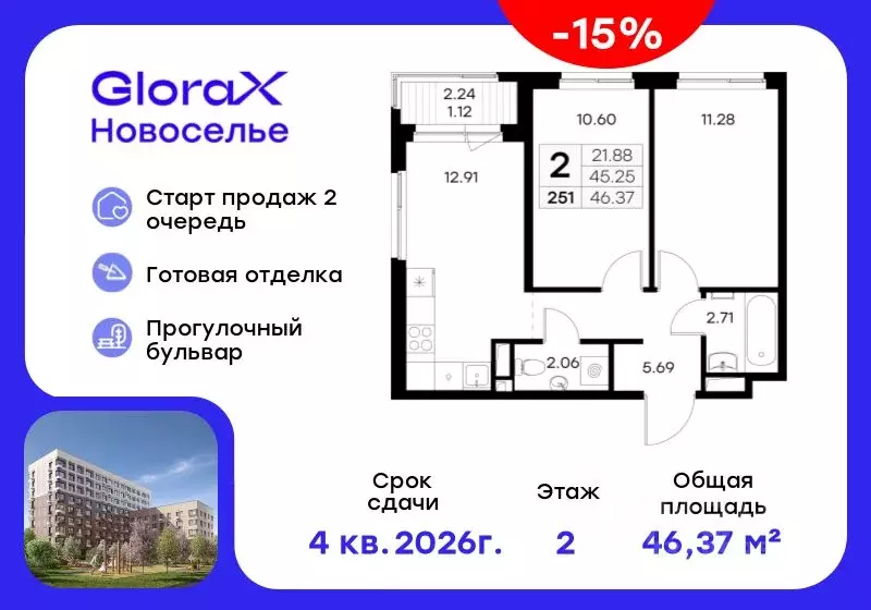 2-к кв. Ленинградская область, Ломоносовский район, Аннинское ... - Фото 1