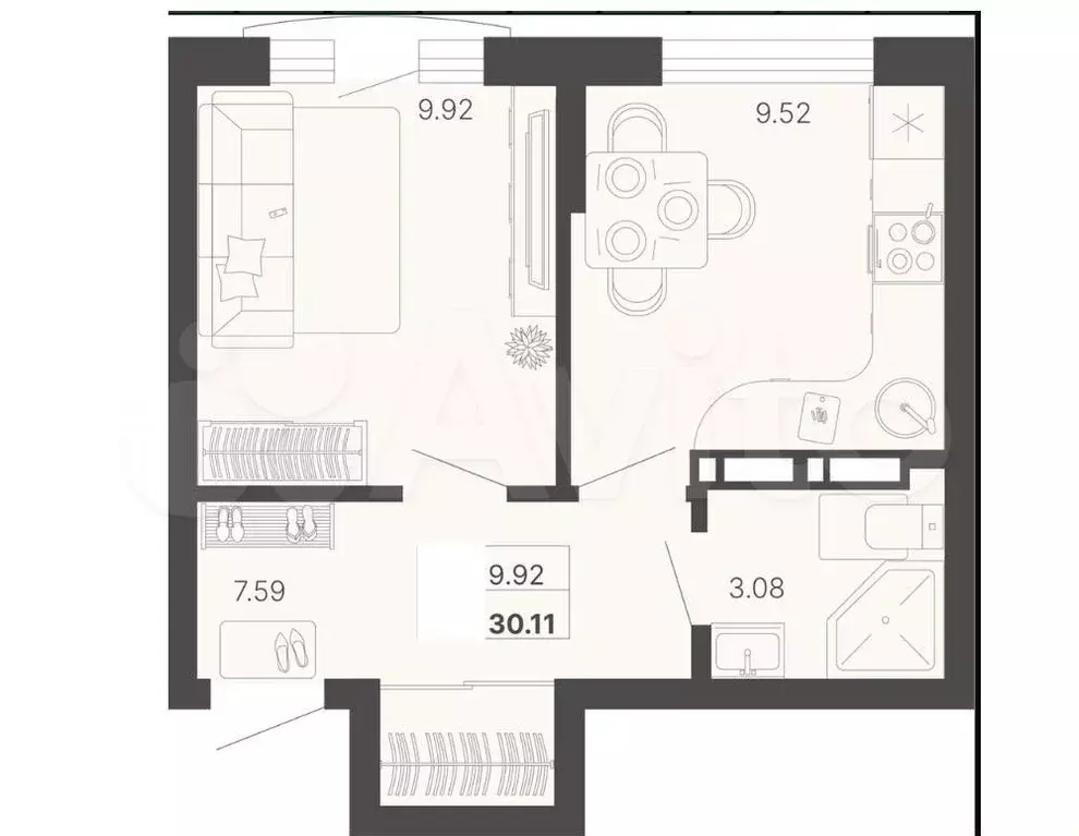 2-к. квартира, 30,1 м, 20/20 эт. - Фото 1