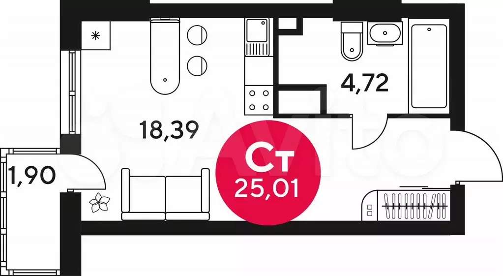 Квартира-студия, 25 м, 16/25 эт. - Фото 0