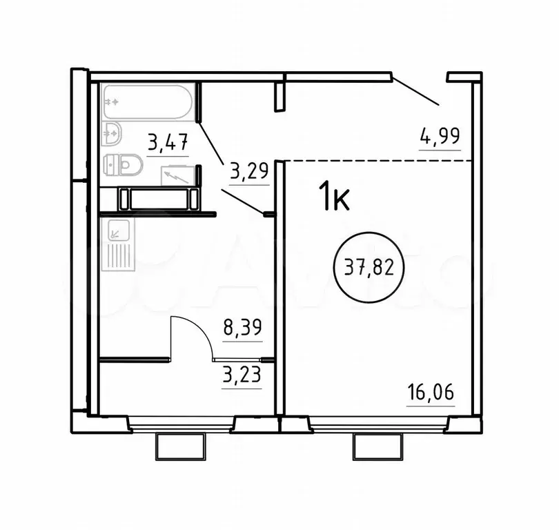 1-к. квартира, 37,8 м, 14/17 эт. - Фото 0