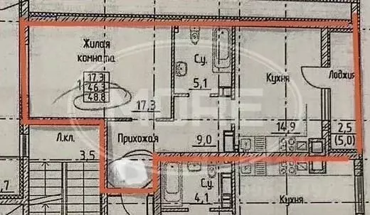 1-к кв. Калининградская область, Калининград Тихорецкая ул., 22Б (48.8 ... - Фото 2