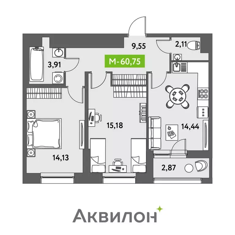 2-комнатная квартира: Санкт-Петербург, жилой комплекс Аквилон Ливз ... - Фото 0