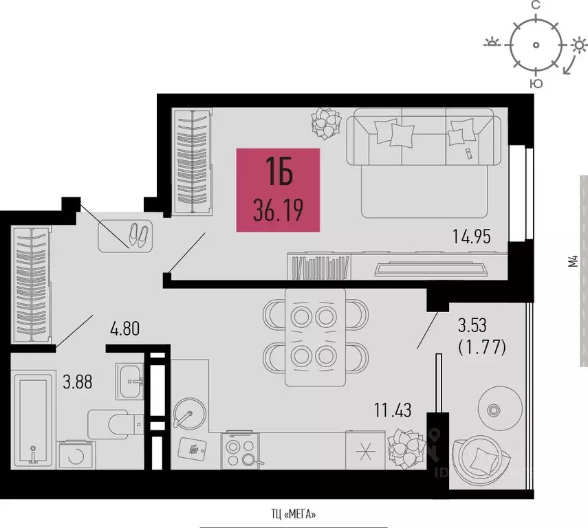1-к кв. Ростовская область, Аксай  (36.19 м) - Фото 1