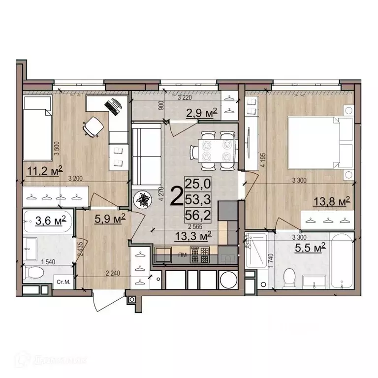 2-к кв. Рязанская область, Рязань Еврокласс жилой комплекс (56.2 м) - Фото 1