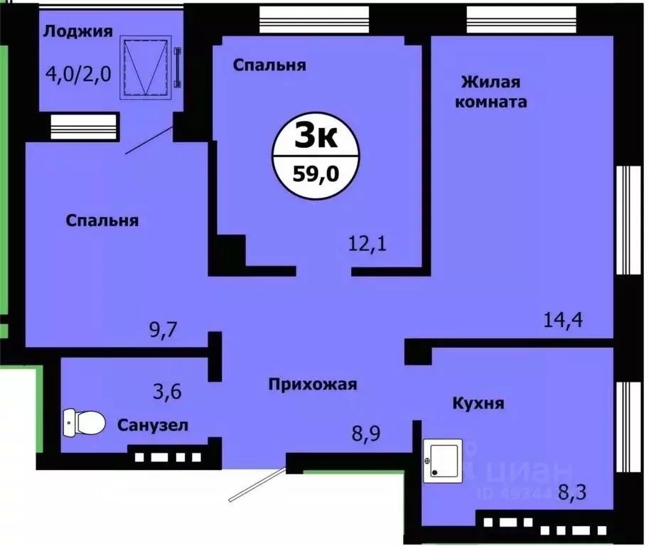 3-к кв. Красноярский край, Красноярск ул. Лесников, 49 (57.8 м) - Фото 0