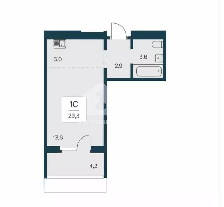Студия Новосибирская область, Новосибирск Игарская ул., 5 (29.4 м) - Фото 2