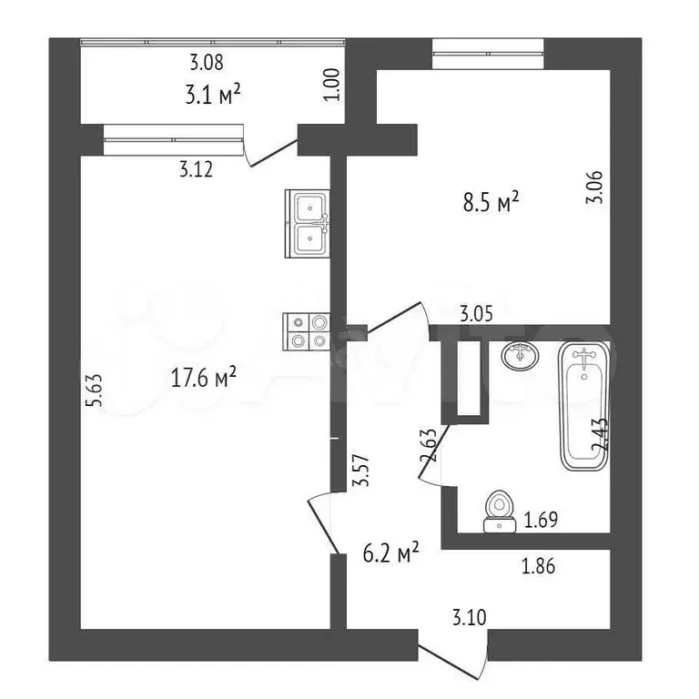 1-к. квартира, 36 м, 4/5 эт. - Фото 0