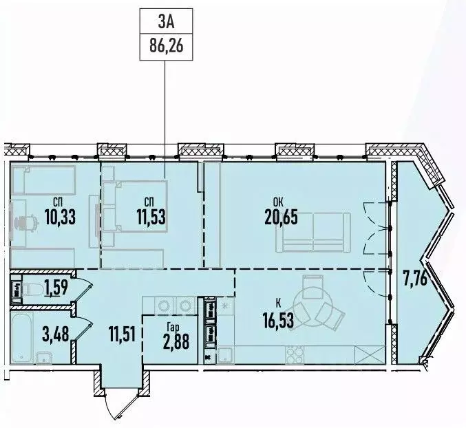 3-к кв. Иркутская область, Иркутск Донская ул. (86.26 м) - Фото 0