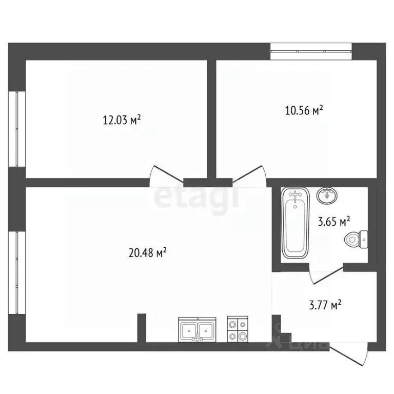 2-к кв. Белгородская область, Белгород Донецкая ул., 79Ак6 (51.0 м) - Фото 2