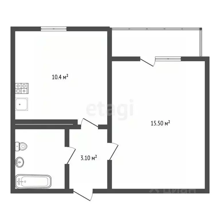 1-к кв. Воронежская область, Воронеж ул. Адмирала Чурсина, 8 (33.7 м) - Фото 2