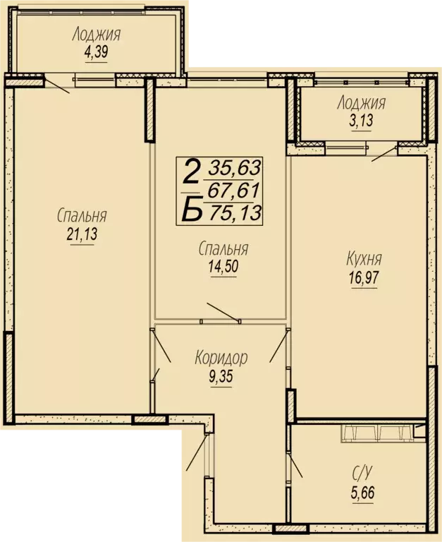 Продаётся 2-к квартира, 75.13 м - Фото 1