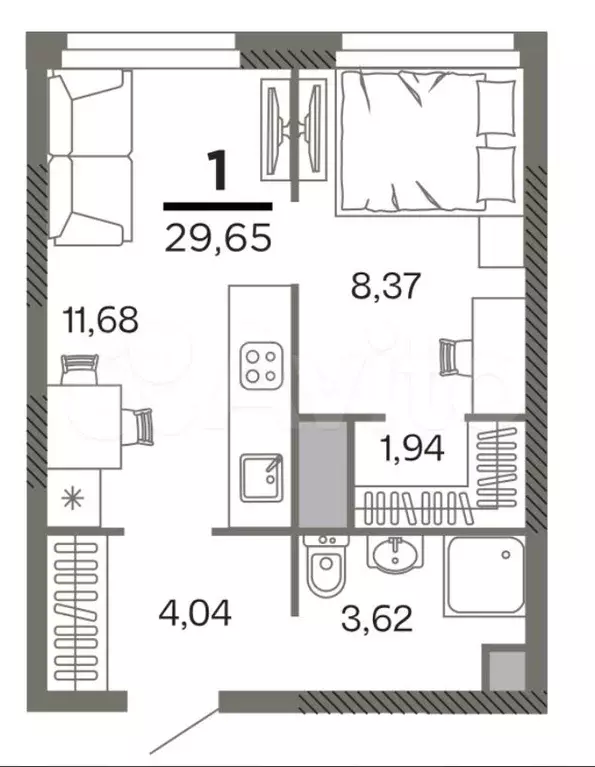 1-к. квартира, 29,7 м, 14/26 эт. - Фото 0
