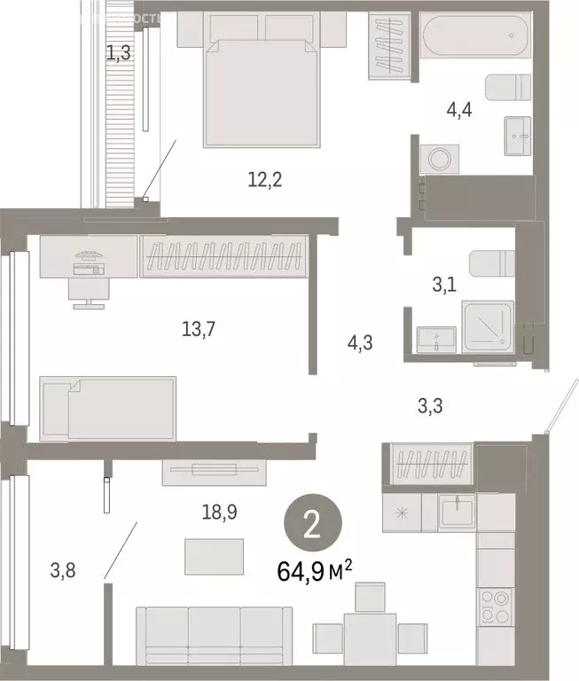 2-комнатная квартира: Екатеринбург, Мраморская улица, 27/2 (64.93 м) - Фото 1