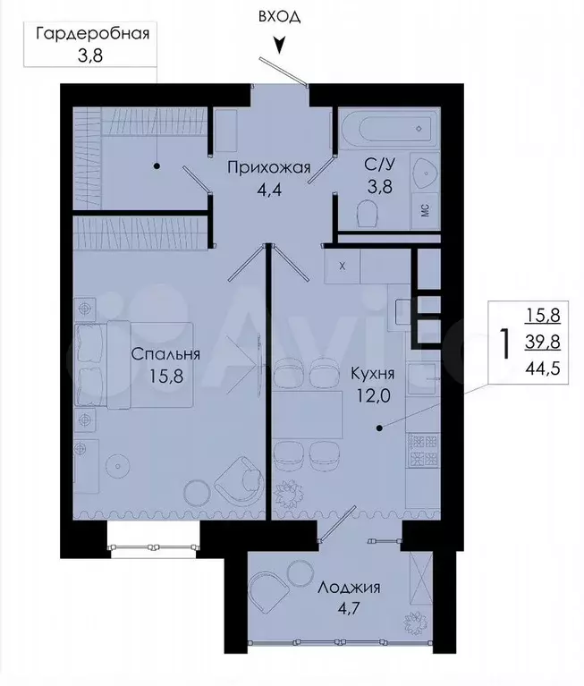 1-к. квартира, 45,5 м, 5/10 эт. - Фото 0