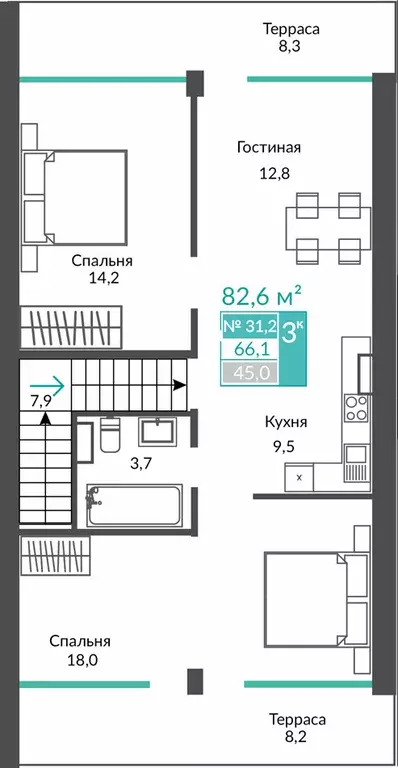 3-к квартира, 82.6 м - Фото 0
