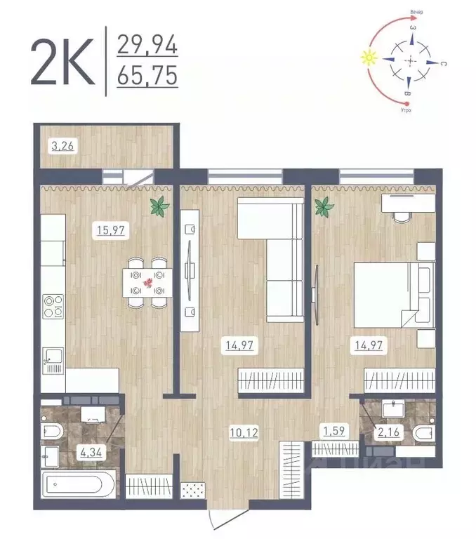 2-к кв. Новосибирская область, Новосибирск ул. Забалуева, 69 (65.75 м) - Фото 0