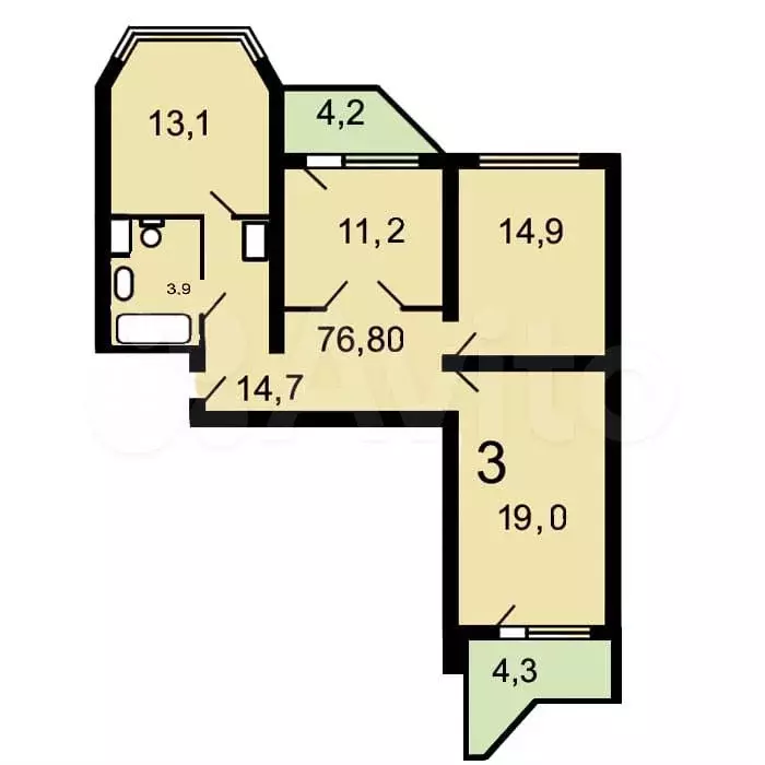 3-к. квартира, 80 м, 7/12 эт. - Фото 0