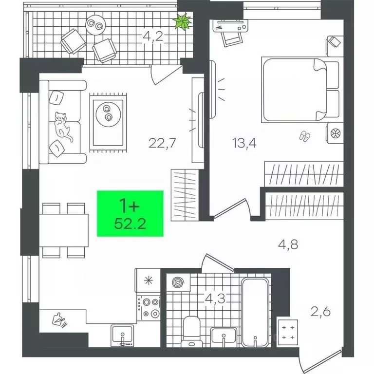 1-к кв. Тюменская область, Тюмень ул. Николая Глебова, 10 (52.21 м) - Фото 0