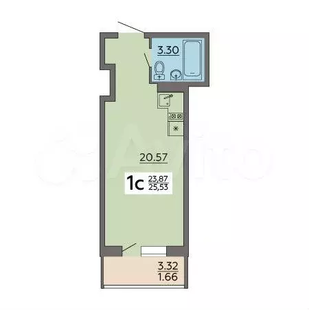 Квартира-студия, 25,5 м, 8/18 эт. - Фото 0