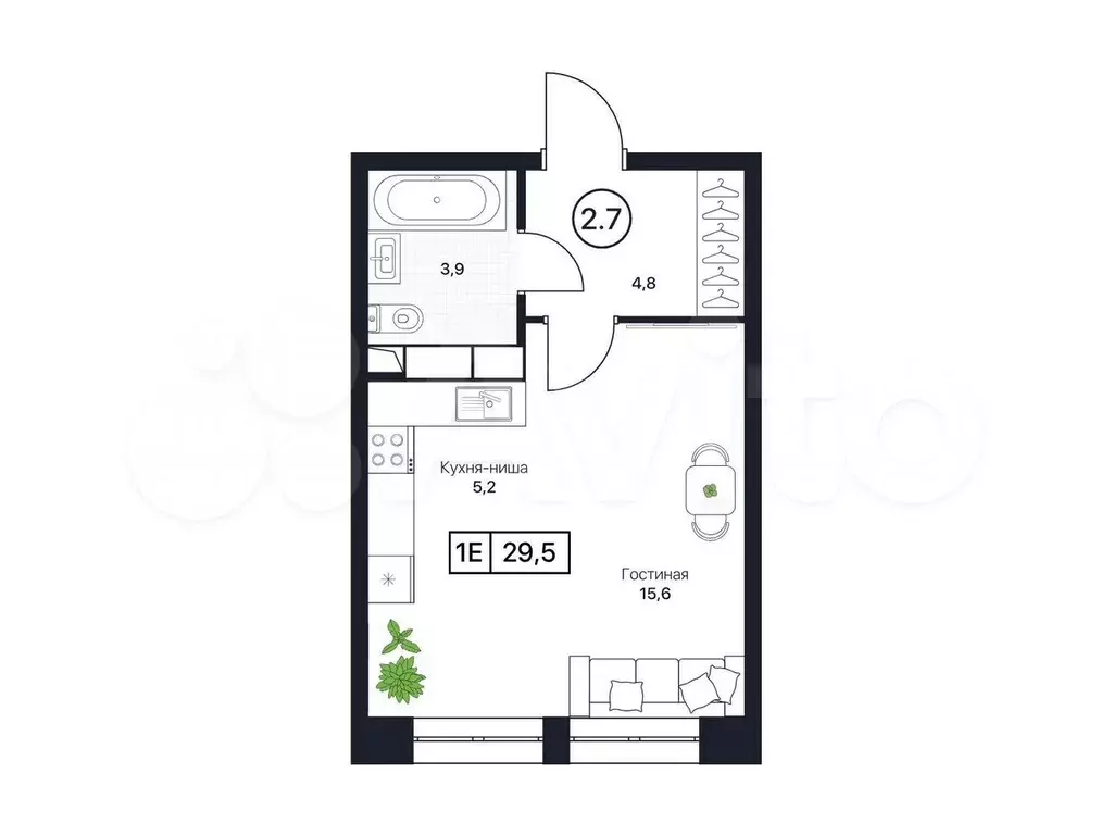 Квартира-студия, 29,5 м, 3/17 эт. - Фото 0