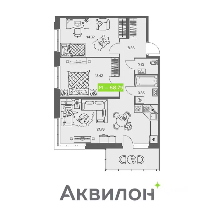 2-к кв. Архангельская область, Архангельск ул. Валявкина, 38к3 (68.79 ... - Фото 0
