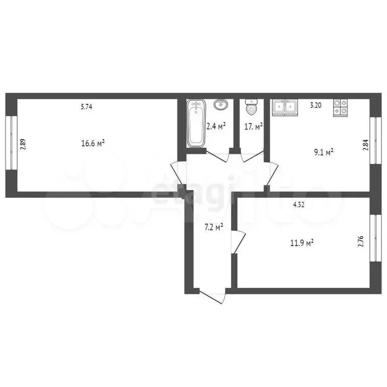 2-к. квартира, 49,5 м, 5/5 эт. - Фото 1